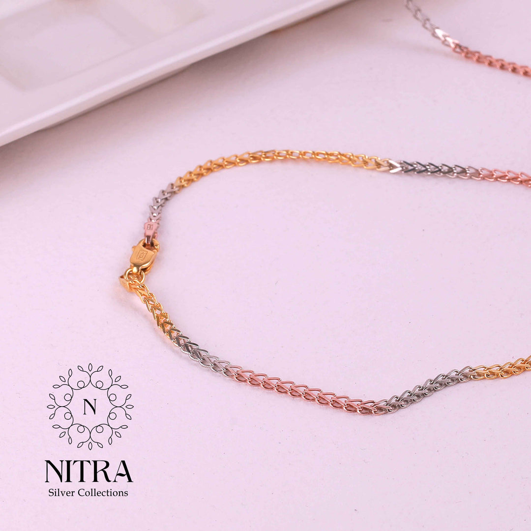 Triple Tone plated Anklets in Braided 925 Silver