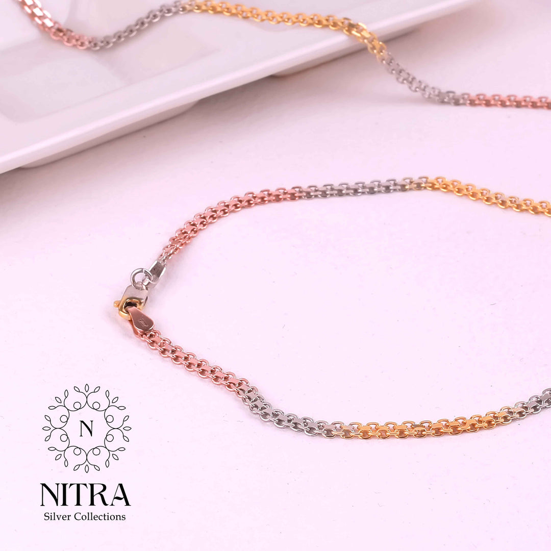 Triple Tone Radiant 925 Silver Anklet