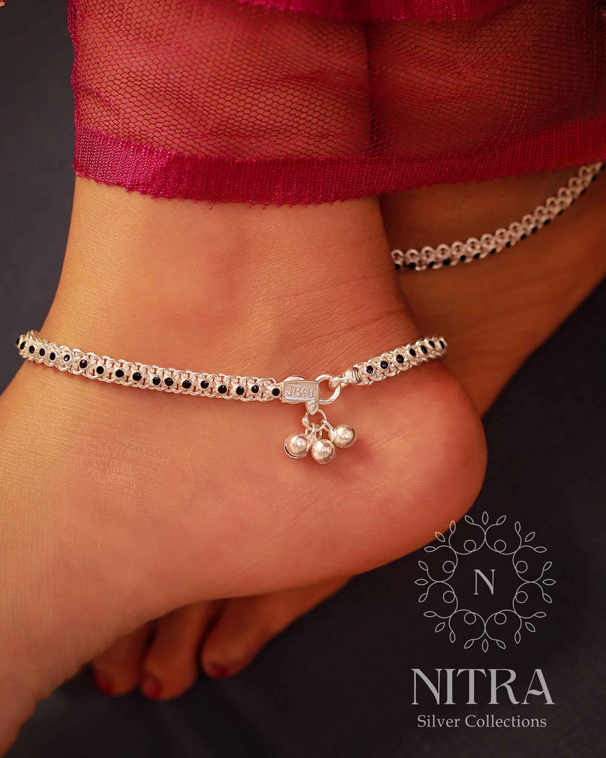 Silver Black Kushbu Anklet