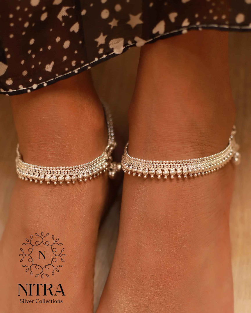 Silver Double Mullamottu Anklet