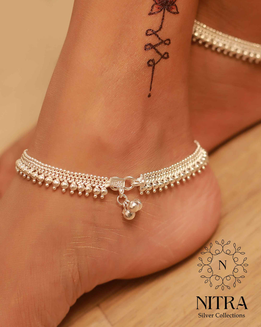 Silver Double Mullamottu Anklet