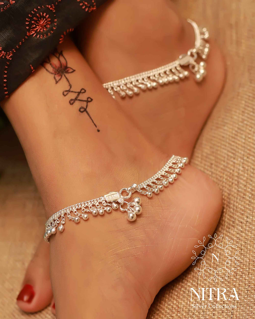 Silver Stright Raindrops Anklet